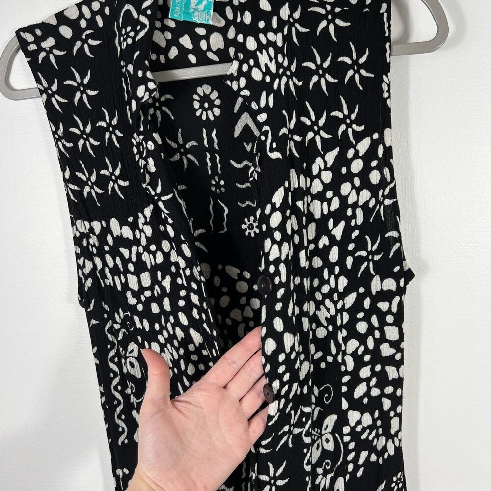Buster N Bogi Dress 0X Black White Batik Button Front Sleeveless Flowy Floral - Picture 5 of 15